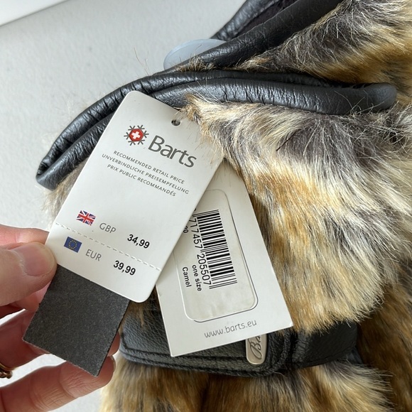 NWT Barts Brown Palm Leather Faux Fur Mittens Fur Paws One Size Unisex - Picture 11 of 16